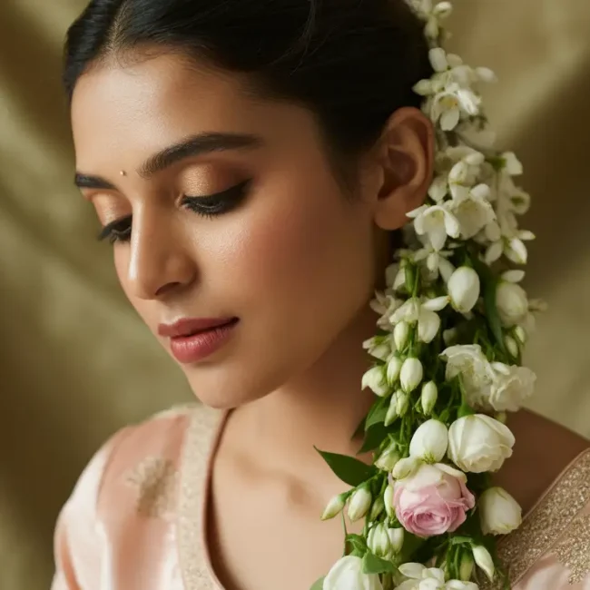 Floral Hair & Natural Makeup for Brides